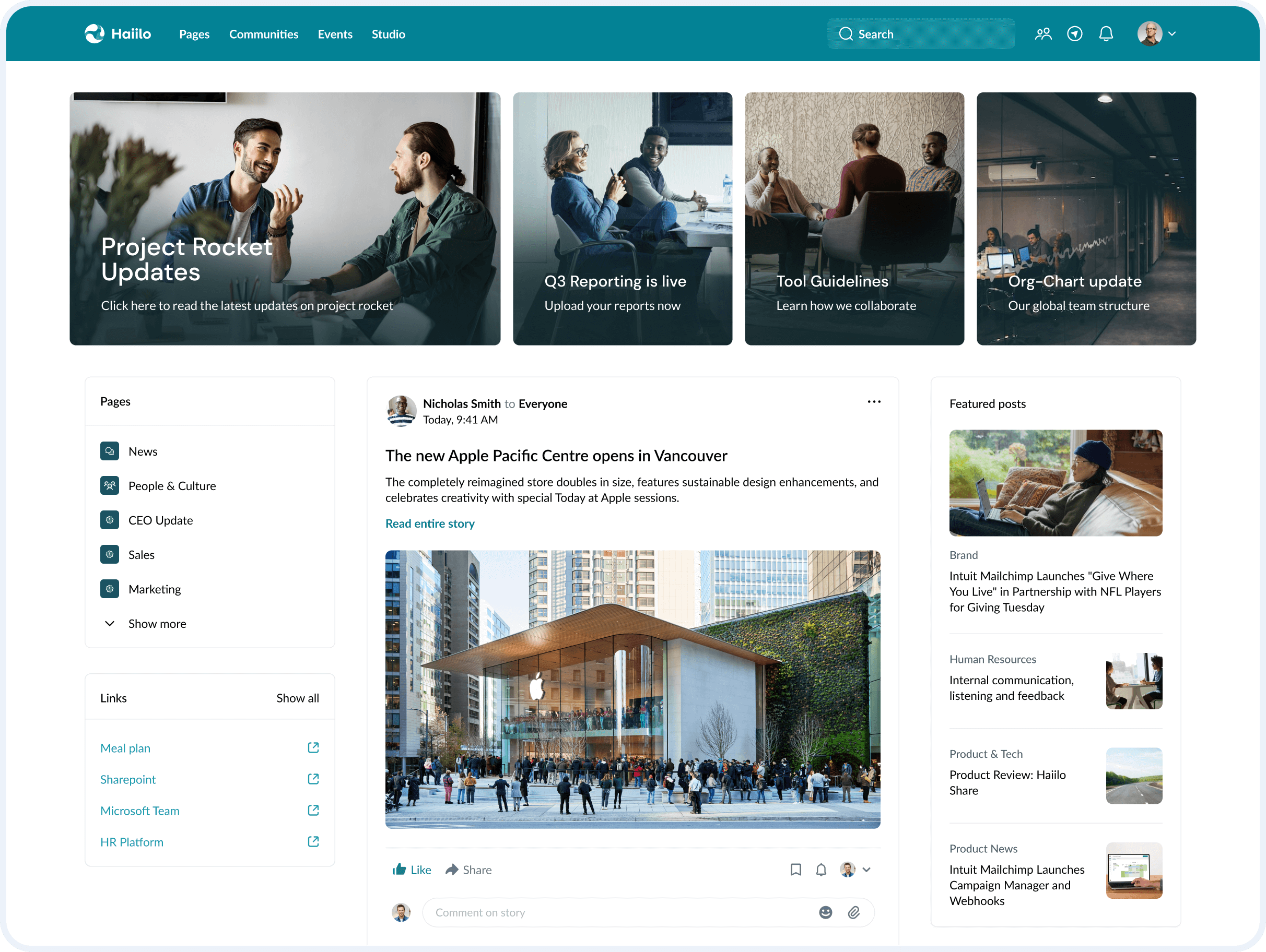 Haiilo interface preview showing design and key features
