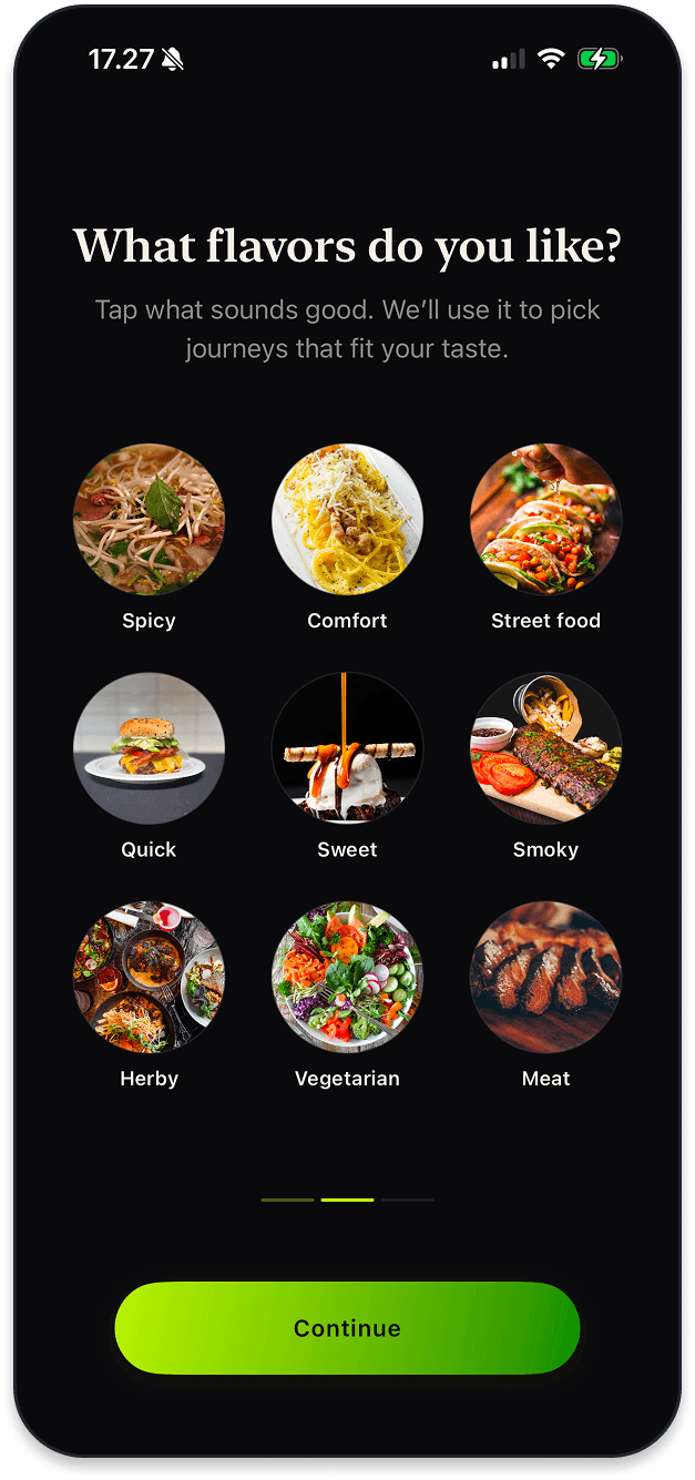 Yummable onboarding — flavor preferences